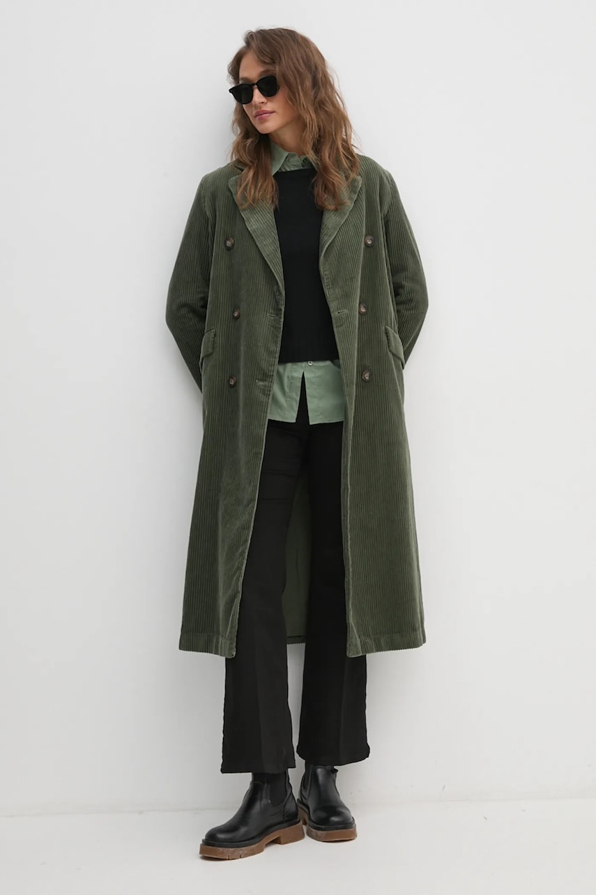 United Colors of Benetton palton din velur culoarea verde, de tranzitie, cu doua randuri de nasturi, 2HKTDN06L United Colors of Benetton palton din velur culoarea verde, de tranzitie, cu doua randuri de nasturi, 2HKTDN06L
