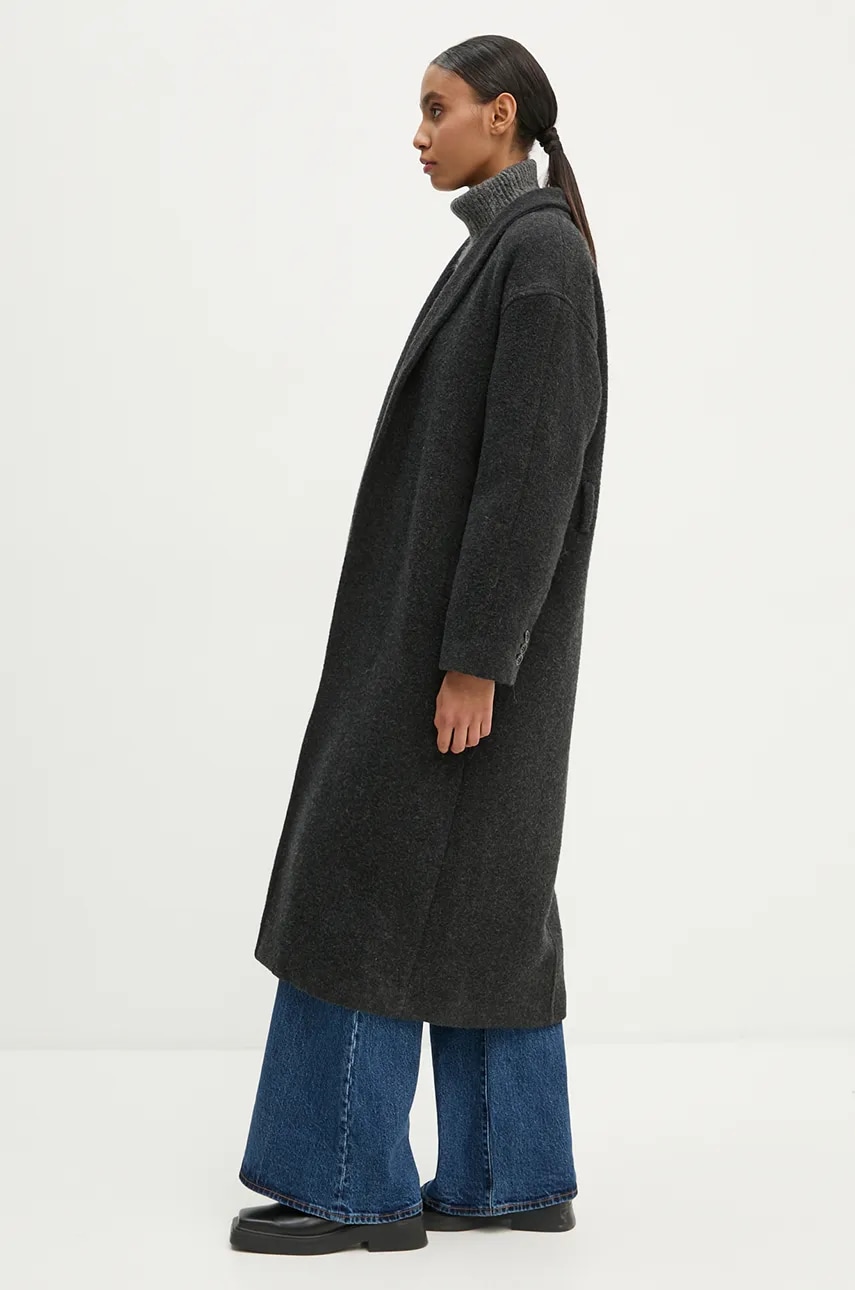 Шерстяное пальто American Vintage цвет серый переходное oversize NAD17AH24 Шерстяное пальто American Vintage цвет серый переходное oversize NAD17AH24