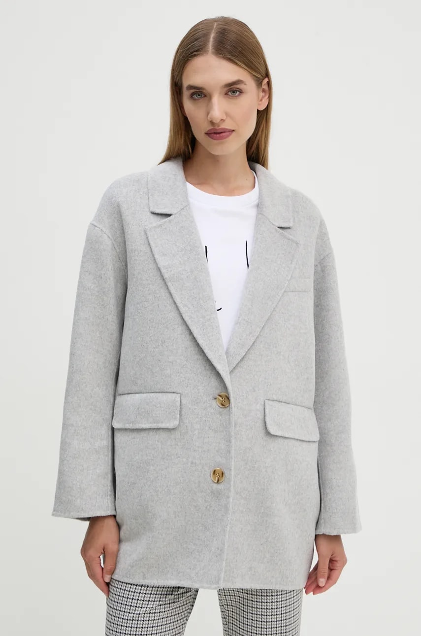 American Vintage geaca de lana culoarea gri, un singur rand de nasturi, melanj, DADO17LCH24