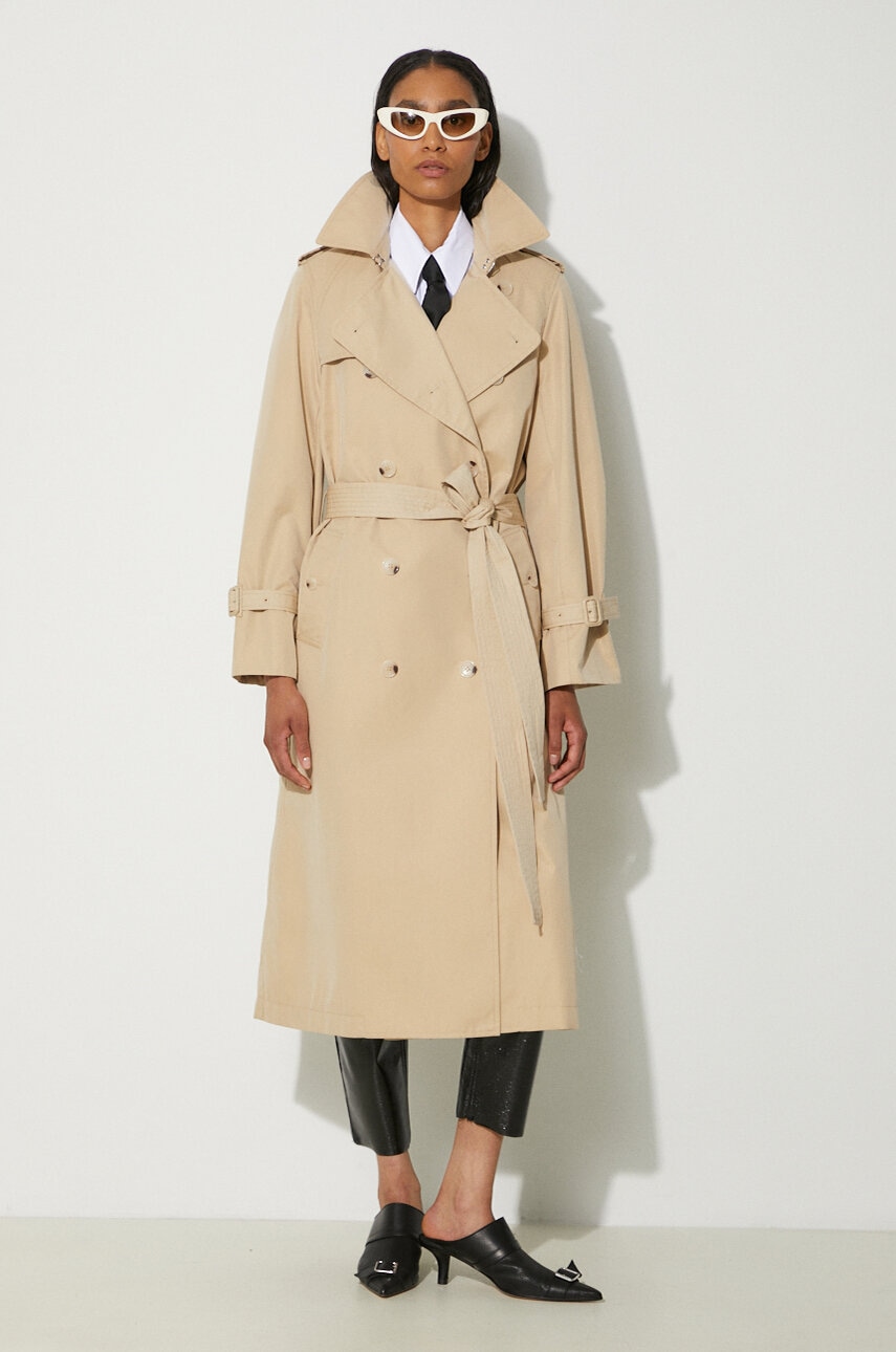Kenzo trenci Long Kimono Trench femei, culoarea bej, de tranzitie, cu doua randuri de nasturi, FE62MA2179OI.11