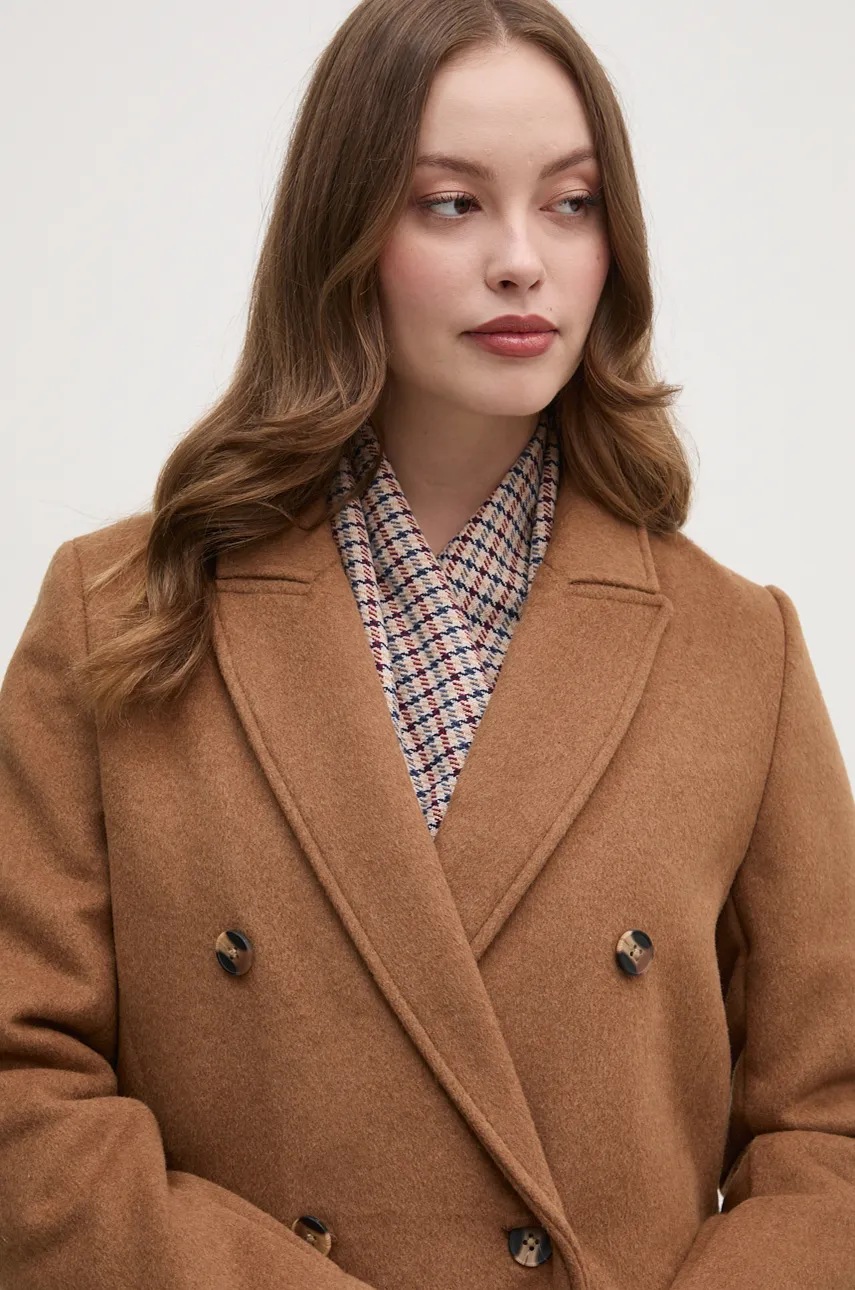 Вовняне пальто Pepe Jeans BETH колір коричневий перехідне двобортне PL402473 