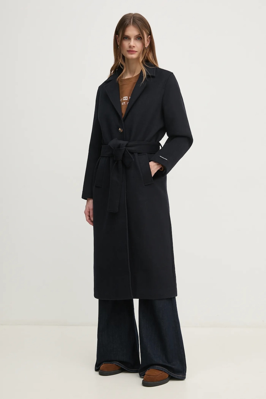 Pepe Jeans palton de lana BRENDA culoarea albastru marin, de tranzitie, PL402479