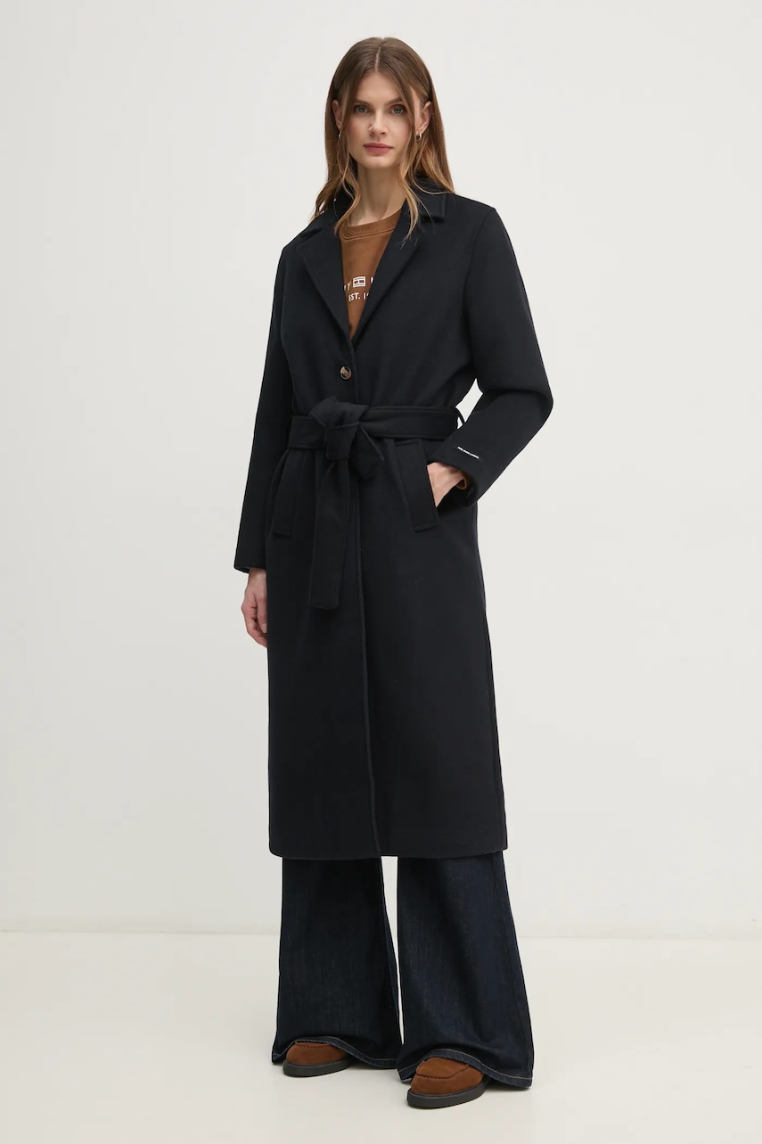 Pepe Jeans palton de lana BRENDA culoarea albastru marin, de tranzitie, PL402479