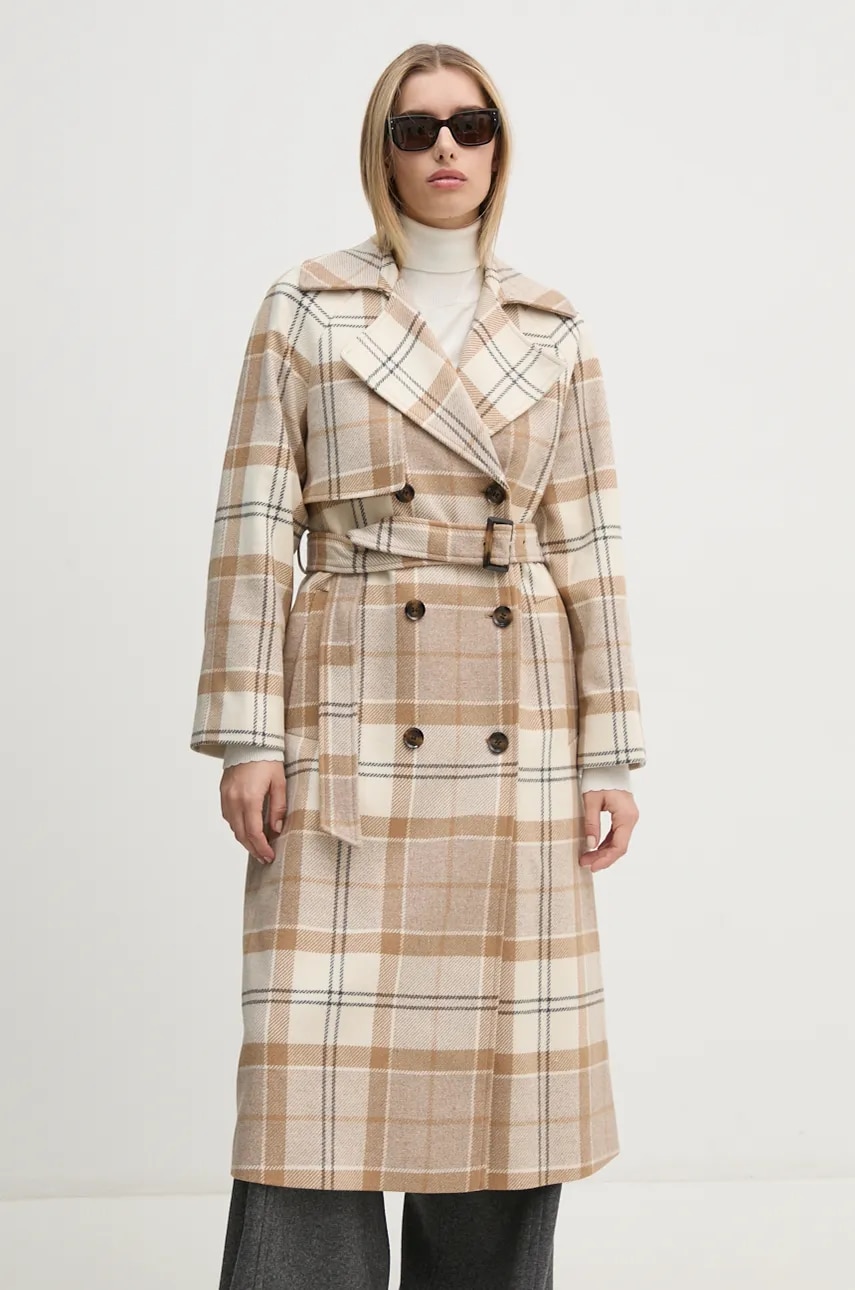 Barbour palton femei, culoarea bej, de iarna, cu doua randuri de nasturi, LWO0235