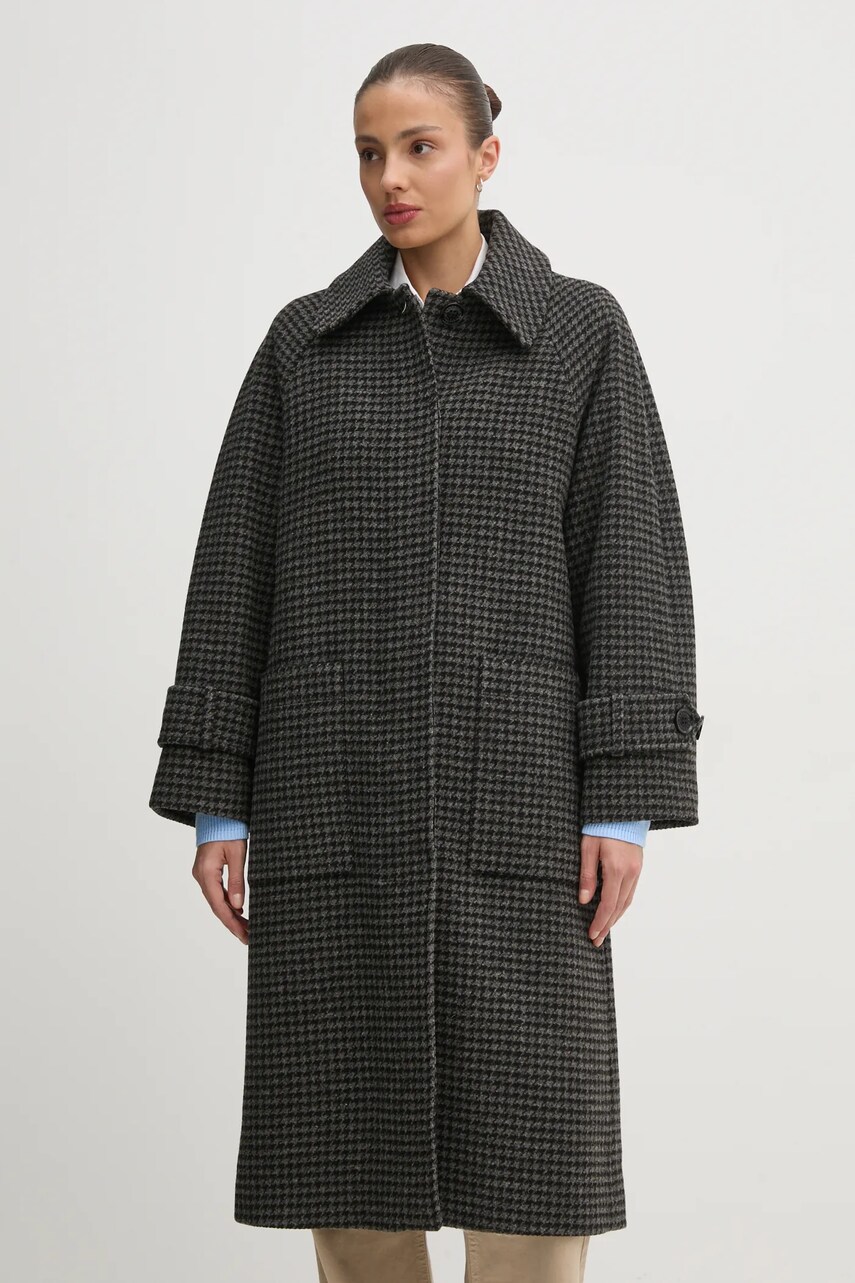 Barbour palton de lana Veronica Wool Car Coat culoarea gri, de tranzitie, oversize, LWO0238