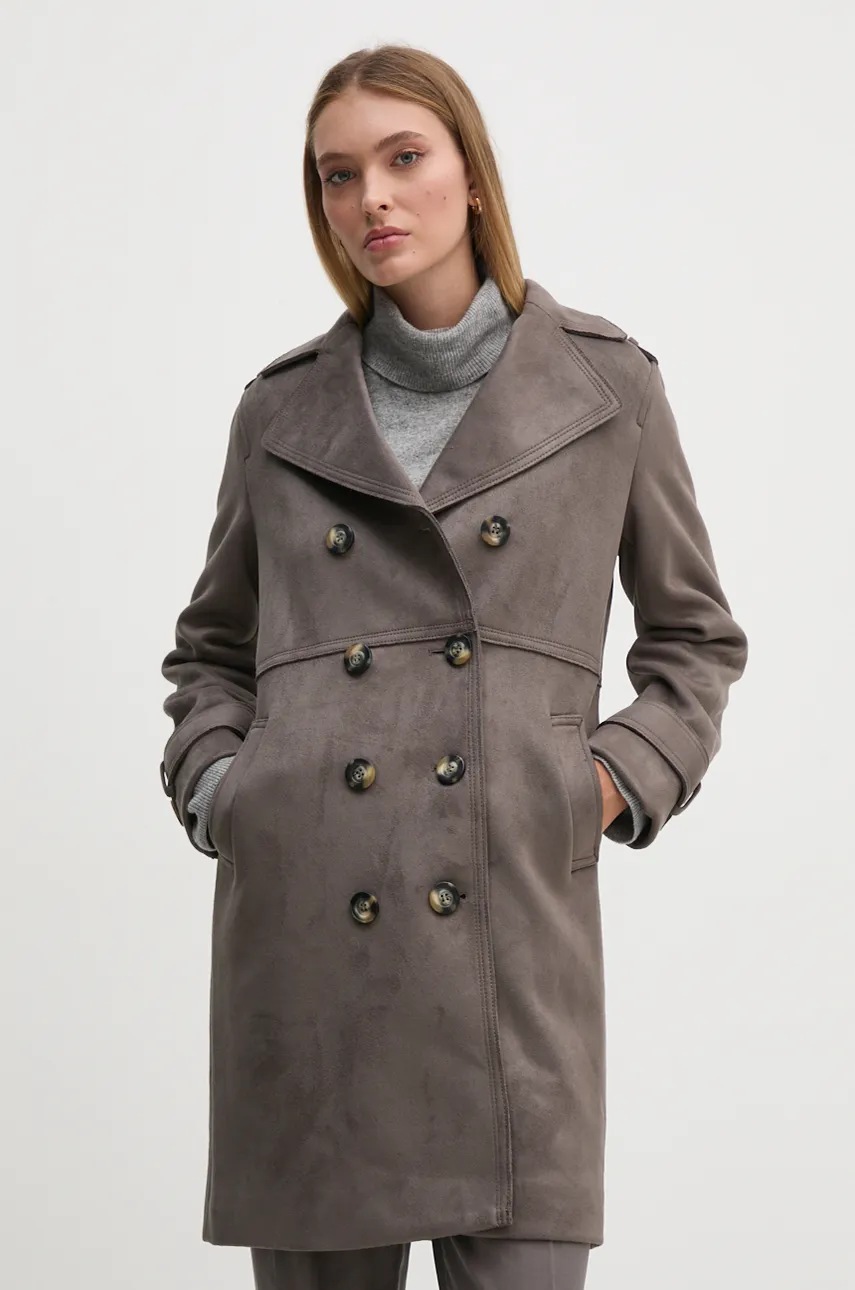 Sisley palton femei, culoarea gri, de tranzitie, cu doua randuri de nasturi, 20AZLN04H