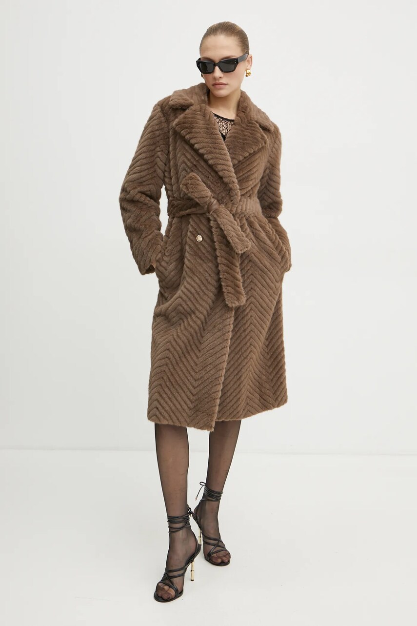 Levně Kabát Marciano Guess CLAIRE dámský, hnědá barva, přechodný, dvouřadový, 4BGL33 7206A