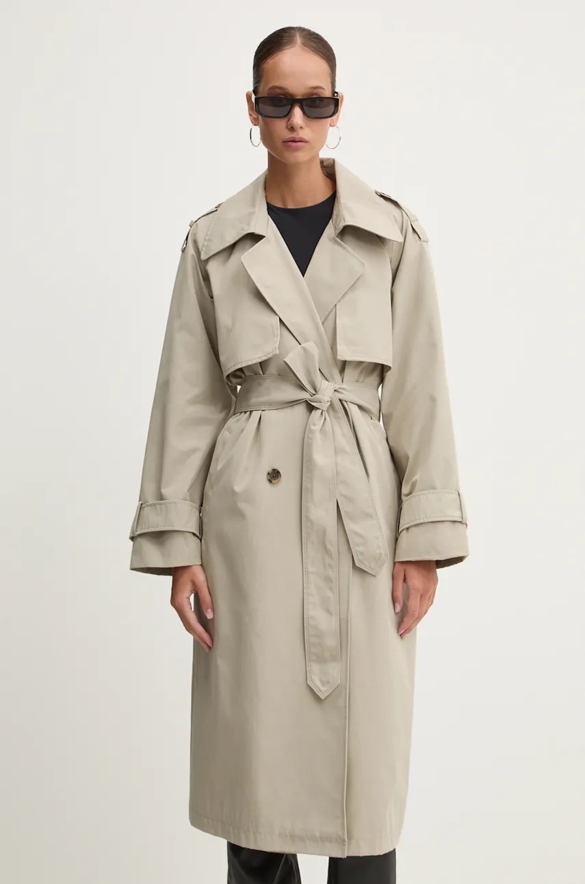 Abercrombie & Fitch trenci femei, culoarea bej, de tranzitie, oversize, KI144-4151