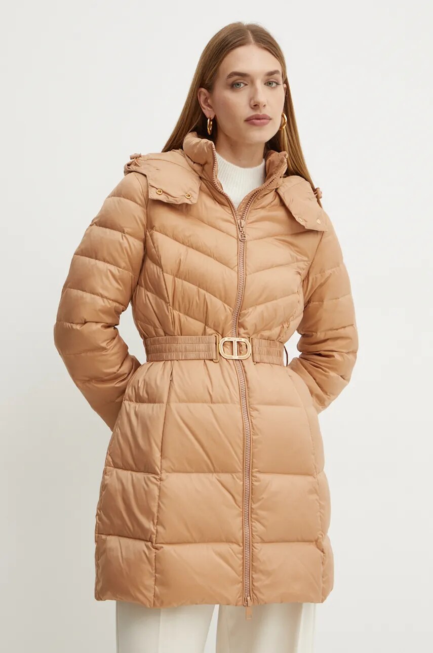 Levně Péřová bunda Twinset dámská, růžová barva, přechodná, 242TP2182