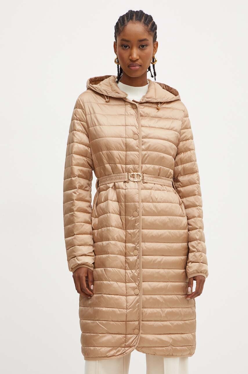 Levně Bunda Twinset dámská, hnědá barva, přechodná, 242TP2421