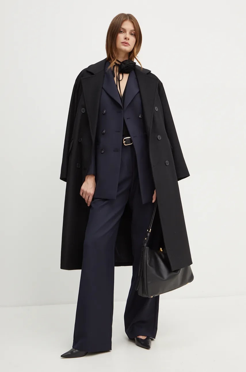 Шерстяное пальто Twinset цвет чёрный переходной oversize 242TT2203 Шерстяное пальто Twinset цвет чёрный переходной oversize 242TT2203