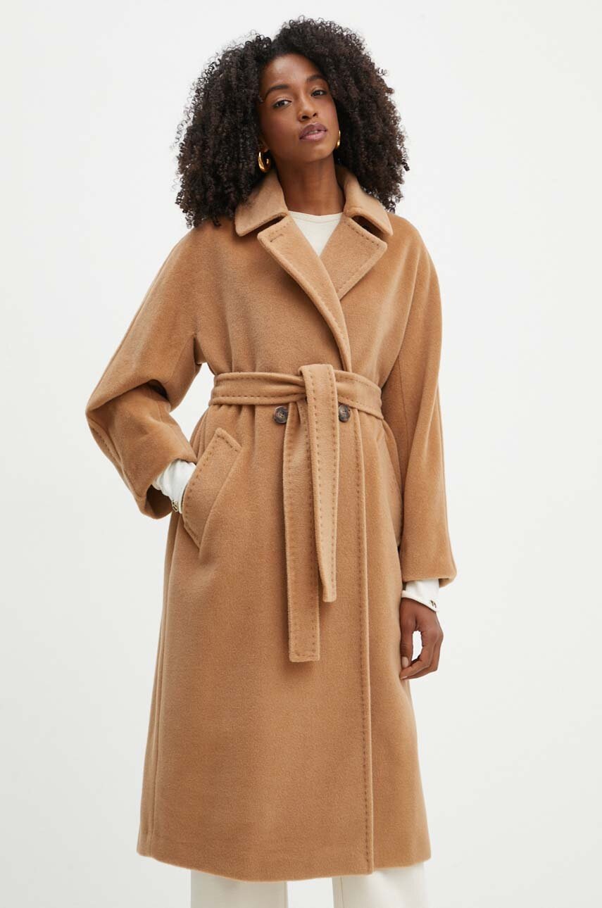 

Вълнено палто Marella в бежово преходен модел с уголемена кройка 2423016082200, Бежов