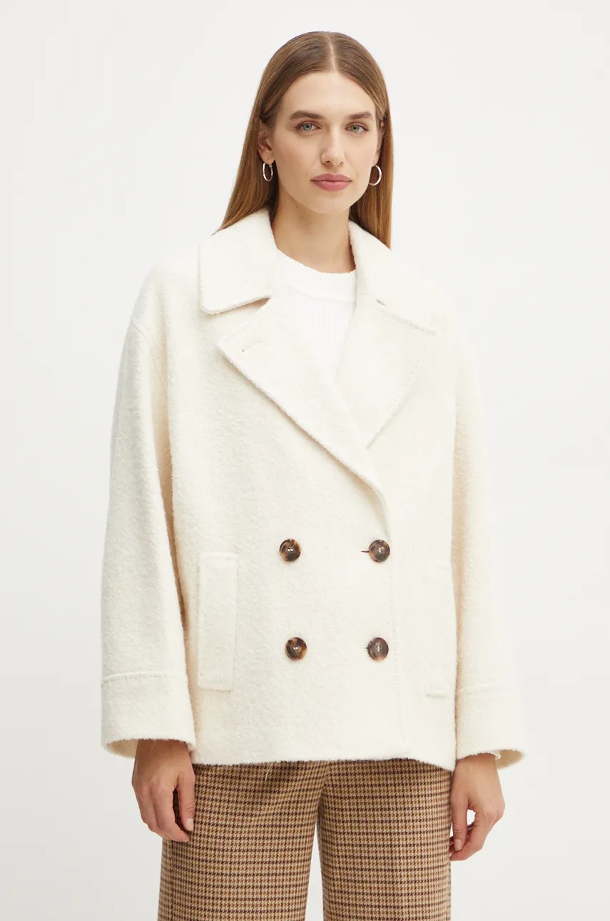Marella palton femei, culoarea bej, de tranzitie, cu doua randuri de nasturi, 2423086082200
