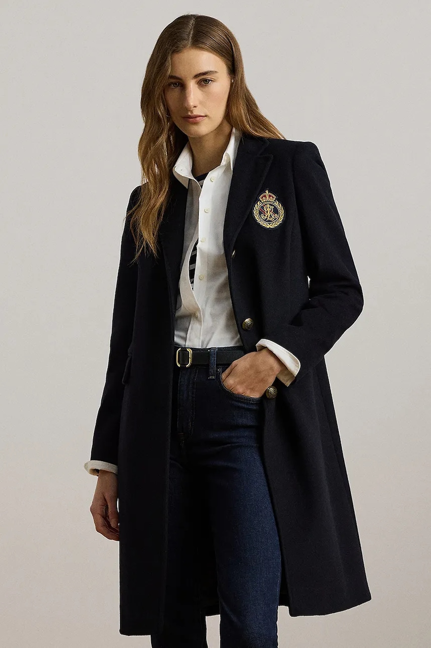 Lauren Ralph Lauren płaszcz wełniany kolor granatowy przejściowy 297958509