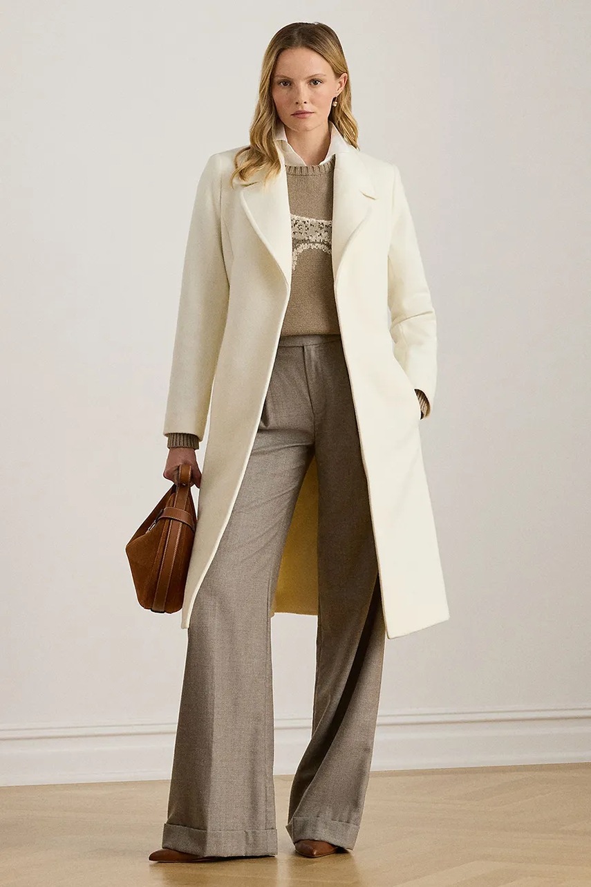 Levně Vlněný kabát Lauren Ralph Lauren béžová barva, 297962169