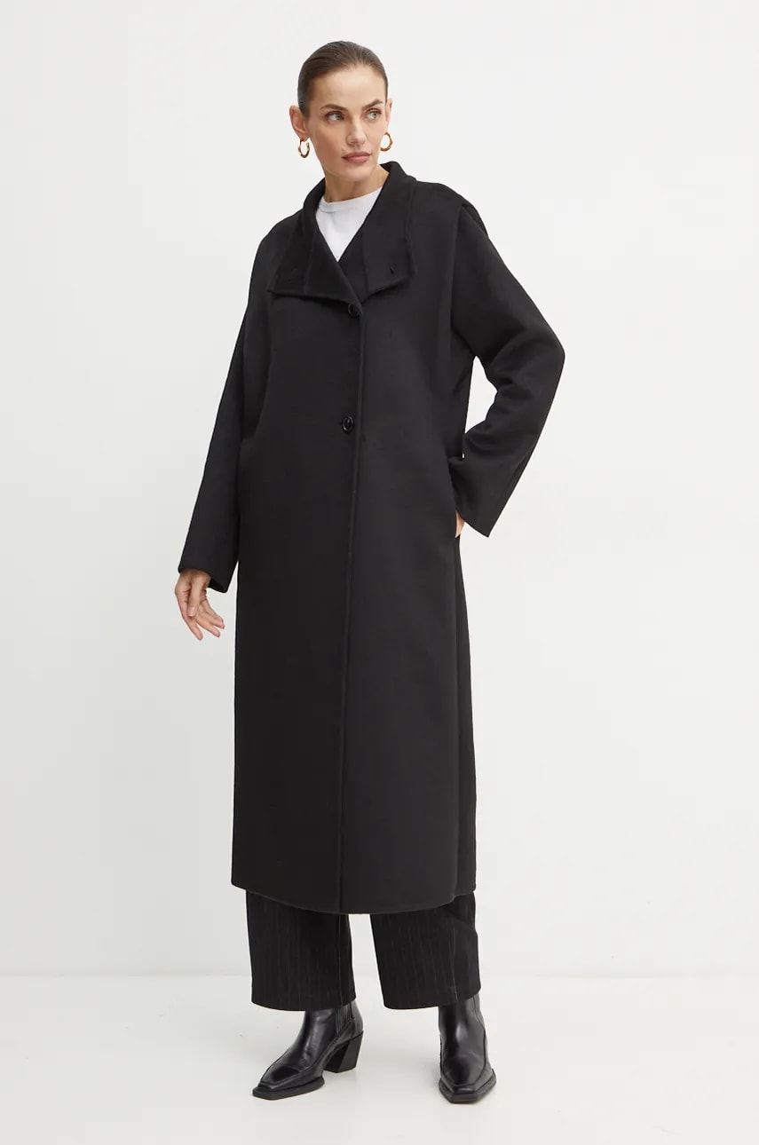 Boss Orange palton din lana culoarea negru, de tranzitie, oversize, 50524463 Boss Orange palton din lana culoarea negru, de tranzitie, oversize, 50524463