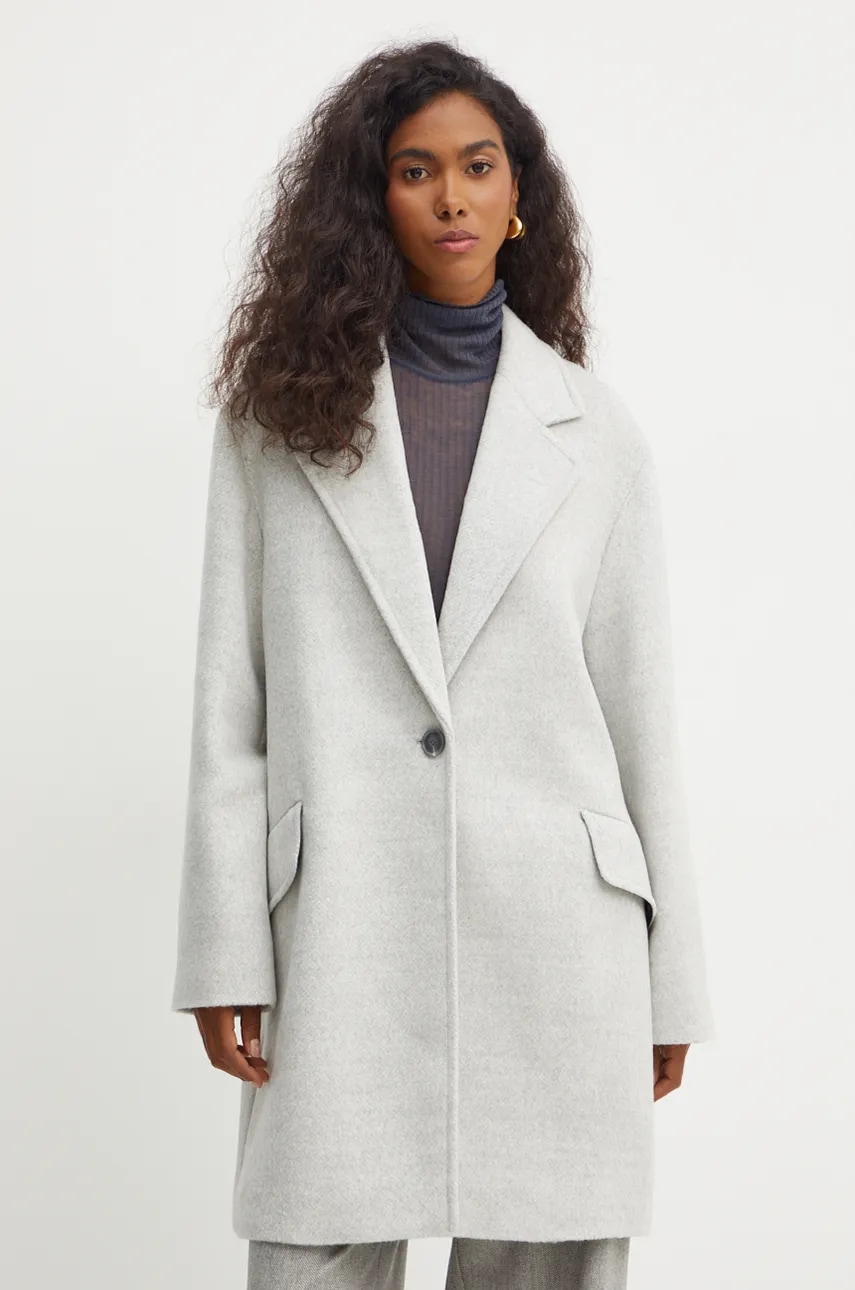 Boss Orange palton din lana culoarea gri, de tranzitie, oversize, 50518564 Boss Orange palton din lana culoarea gri, de tranzitie, oversize, 50518564