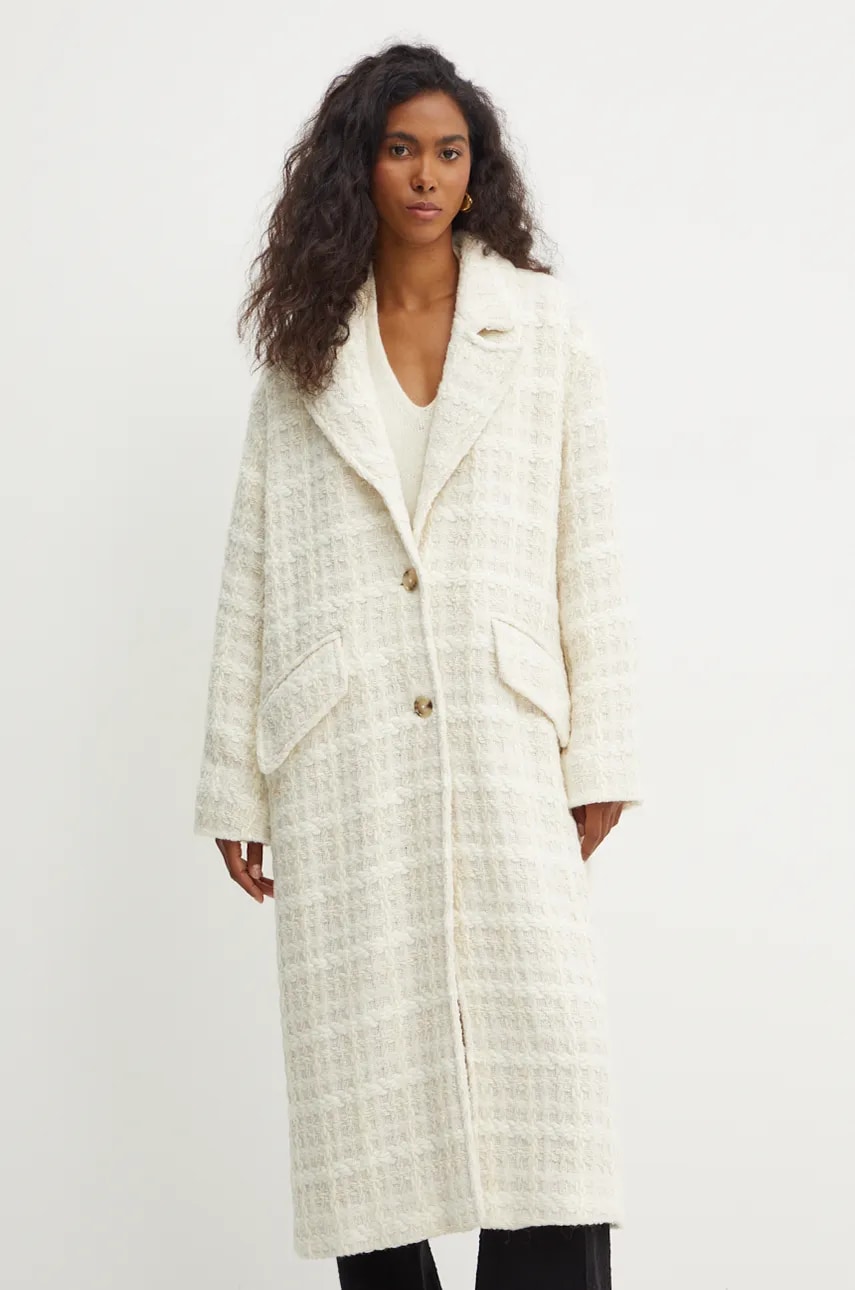 Boss Orange palton din lana culoarea bej, de tranzitie, oversize, 50522722