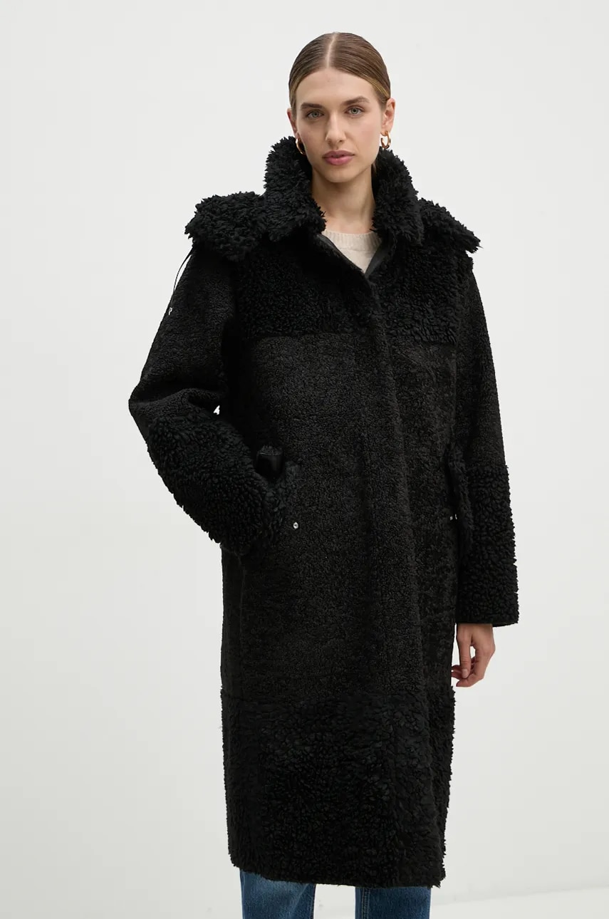 Boss Orange palton femei, culoarea negru, de tranzitie, oversize, 50524474