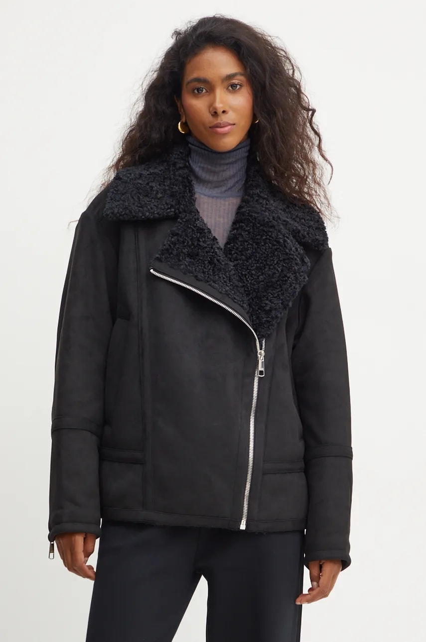 BOSS Orange geaca femei, culoarea negru, de tranzitie, oversize, 50528772 BOSS Orange geaca femei, culoarea negru, de tranzitie, oversize, 50528772