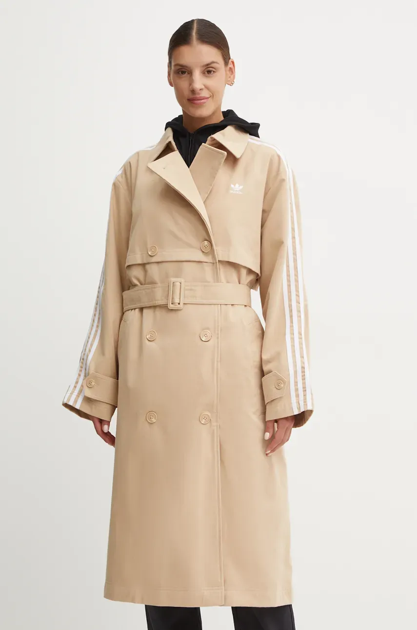 Тренч adidas Originals Adicolor женский цвет бежевый переходной oversize IZ0382 Тренч adidas Originals Adicolor женский цвет бежевый переходной oversize IZ0382