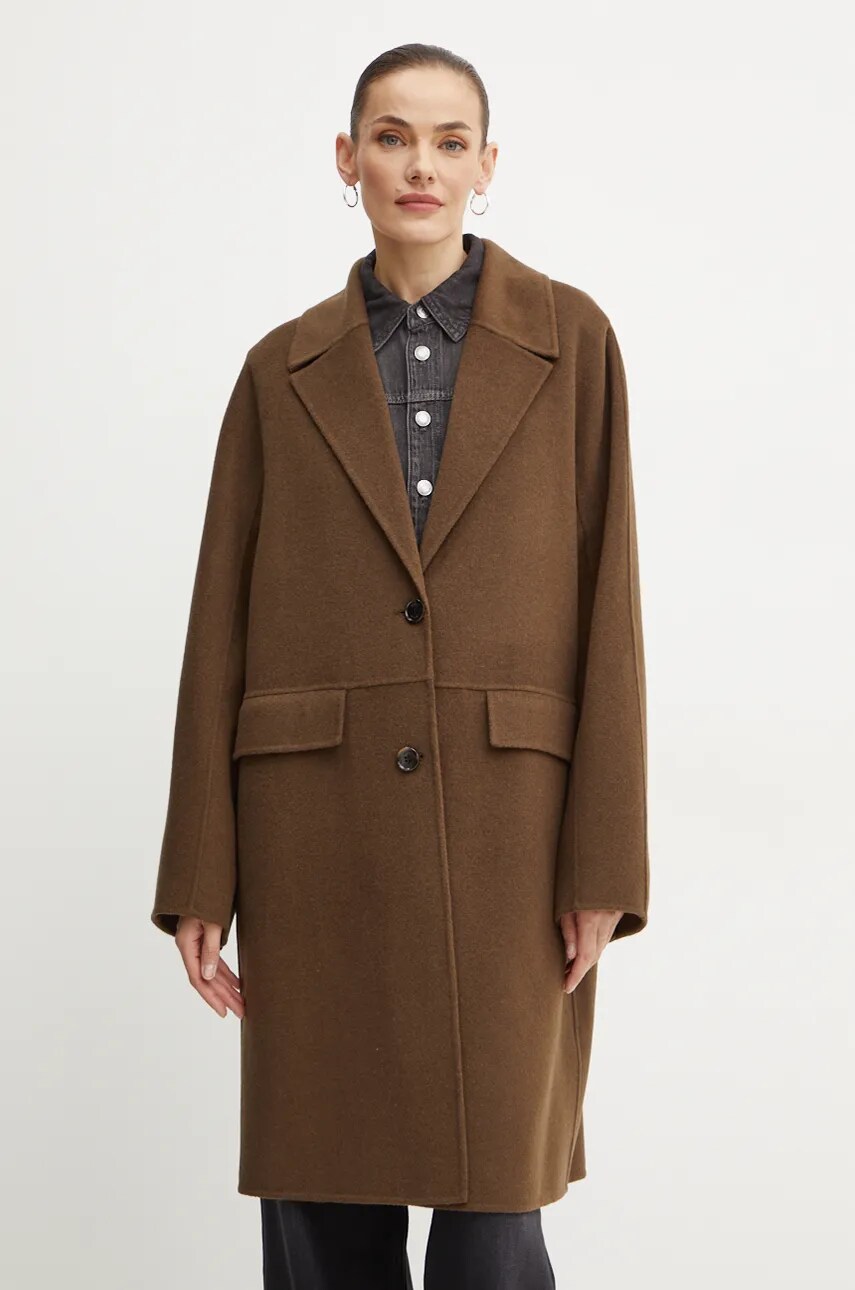 BOSS palton de lana culoarea verde, de tranzitie, oversize, 50518893