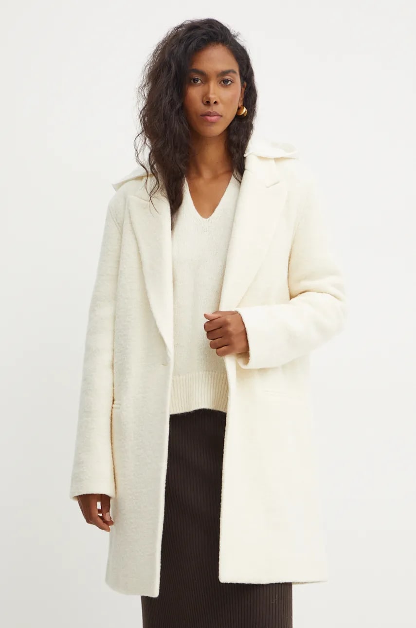 BOSS palton de lana culoarea bej, de tranzitie, oversize, 50530192 BOSS palton de lana culoarea bej, de tranzitie, oversize, 50530192