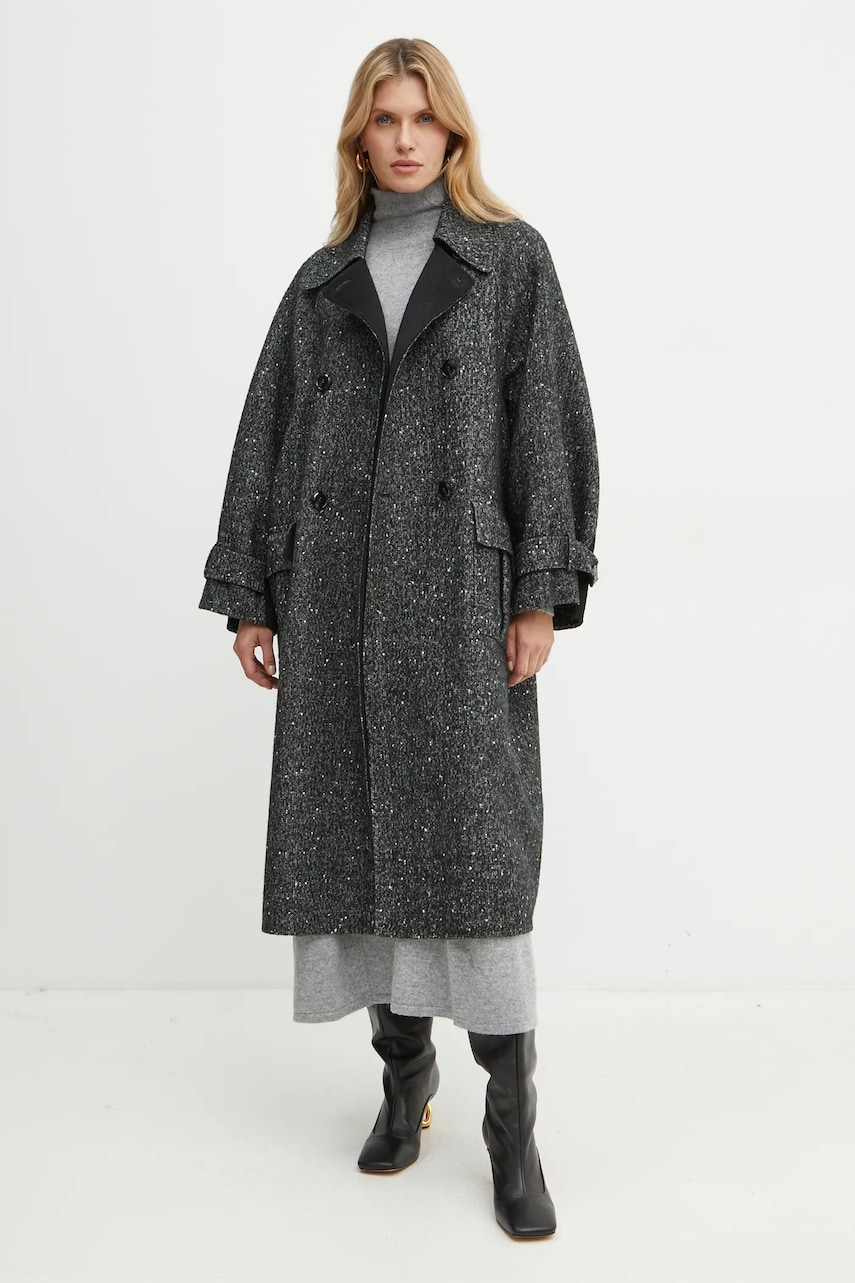MAX&Co. palton din lana culoarea gri, de tranzitie, oversize, 2426016014200