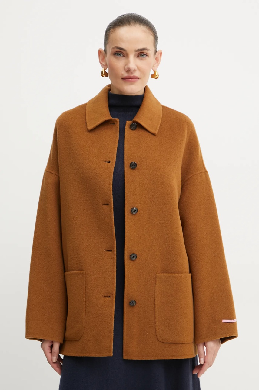 MAX&Co. palton de lana culoarea maro, de tranzitie, oversize, 2426086013200