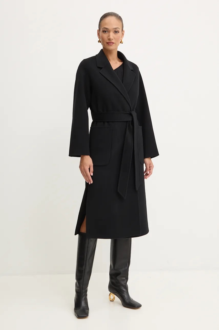 Ivy Oak palton de lana culoarea negru, de tranzitie, desfacut, IO111046 Ivy Oak palton de lana culoarea negru, de tranzitie, desfacut, IO111046