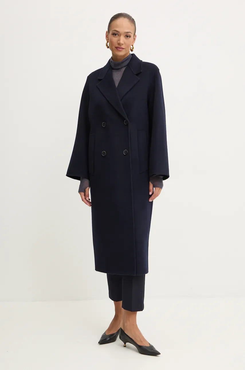 Ivy Oak palton de lana culoarea albastru marin, de tranzitie, oversize, IO111105