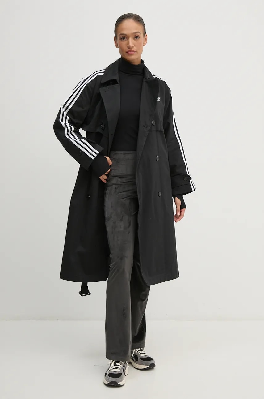 Пальто adidas Originals Tcoat Twill женский цвет чёрный переходной двубортный IZ0381 Пальто adidas Originals Tcoat Twill женский цвет чёрный переходной двубортный IZ0381