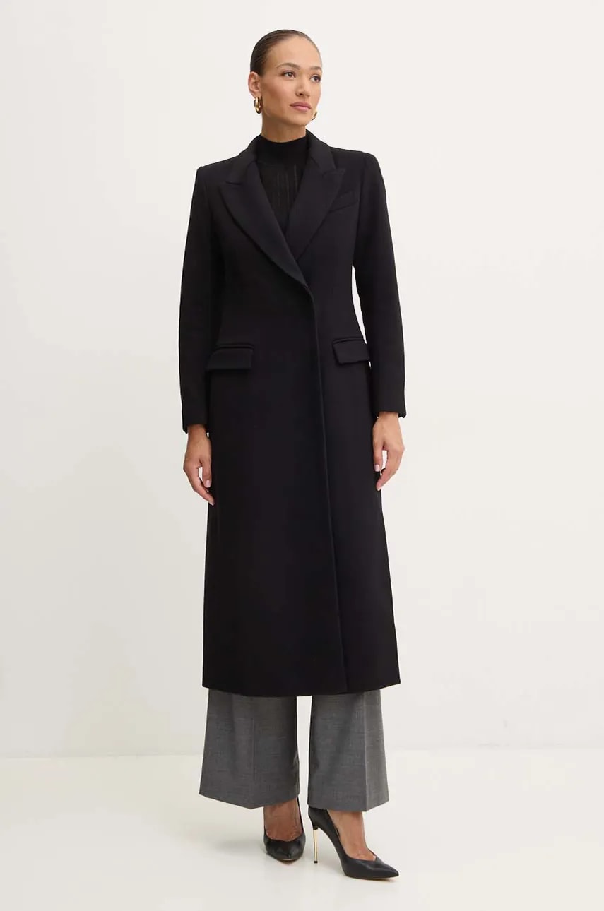 Ivy Oak palton de lana culoarea negru, de tranzitie, cu doua randuri de nasturi, IO111136