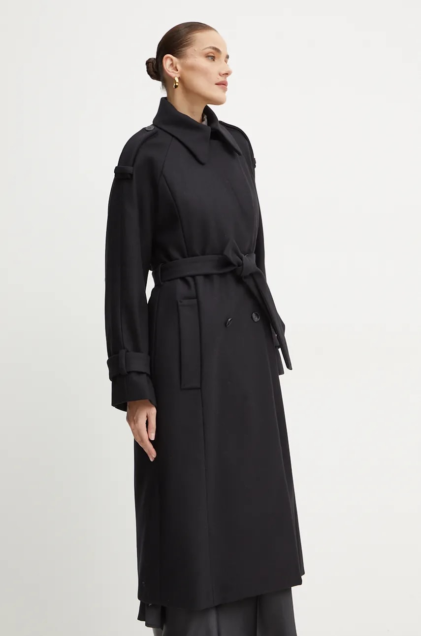Ivy Oak palton de lana culoarea negru, de tranzitie, oversize, IO111137 Ivy Oak palton de lana culoarea negru, de tranzitie, oversize, IO111137