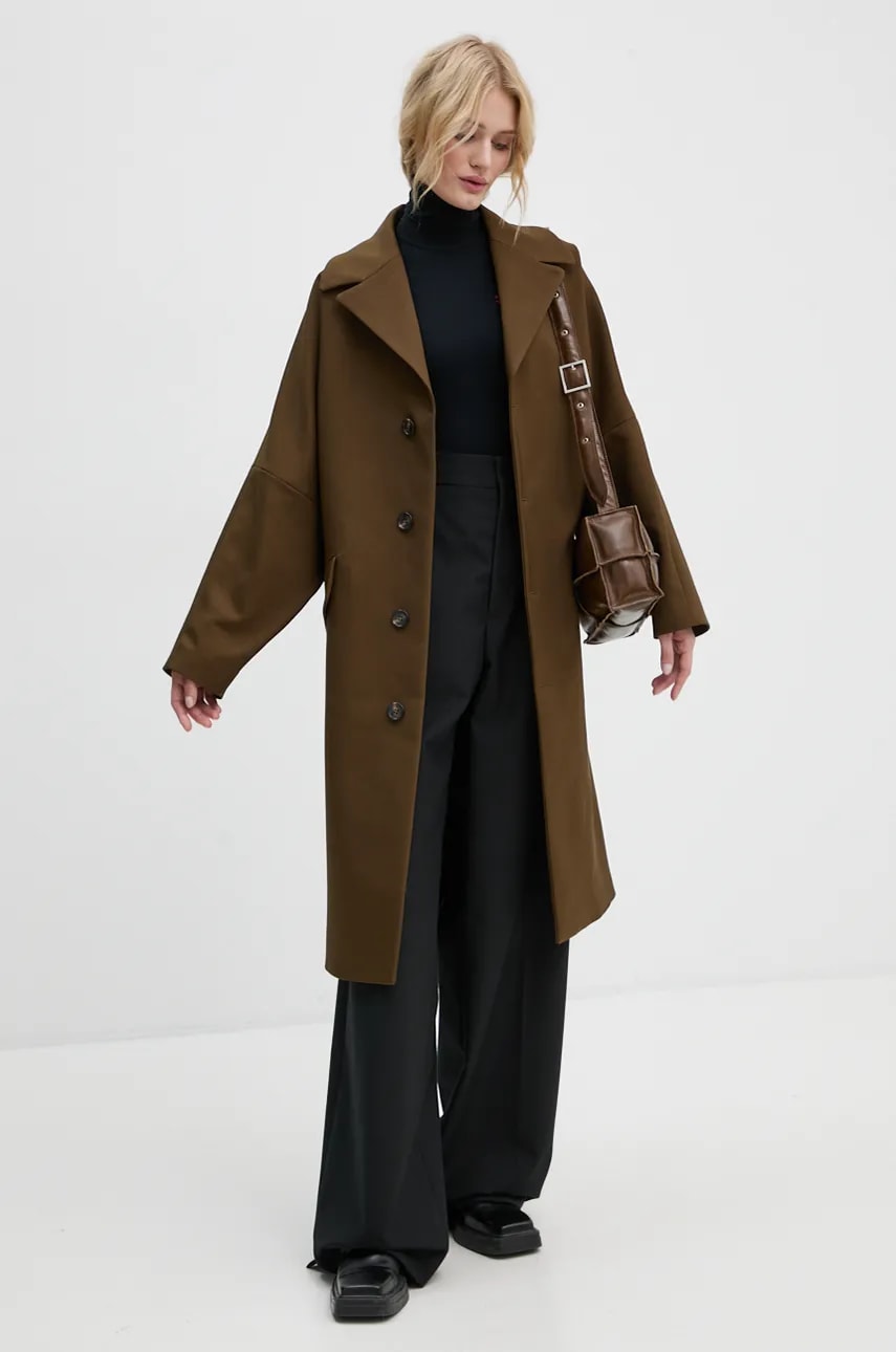 MM6 Maison Margiela palton femei, culoarea verde, de tranzitie, oversize, S62AA0087.M35222 MM6 Maison Margiela palton femei, culoarea verde, de tranzitie, oversize, S62AA0087.M35222