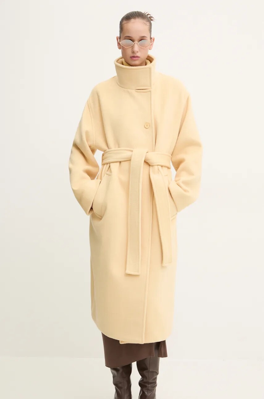 Stine Goya palton de lana culoarea galben, de tranzitie, oversize, C002-2268