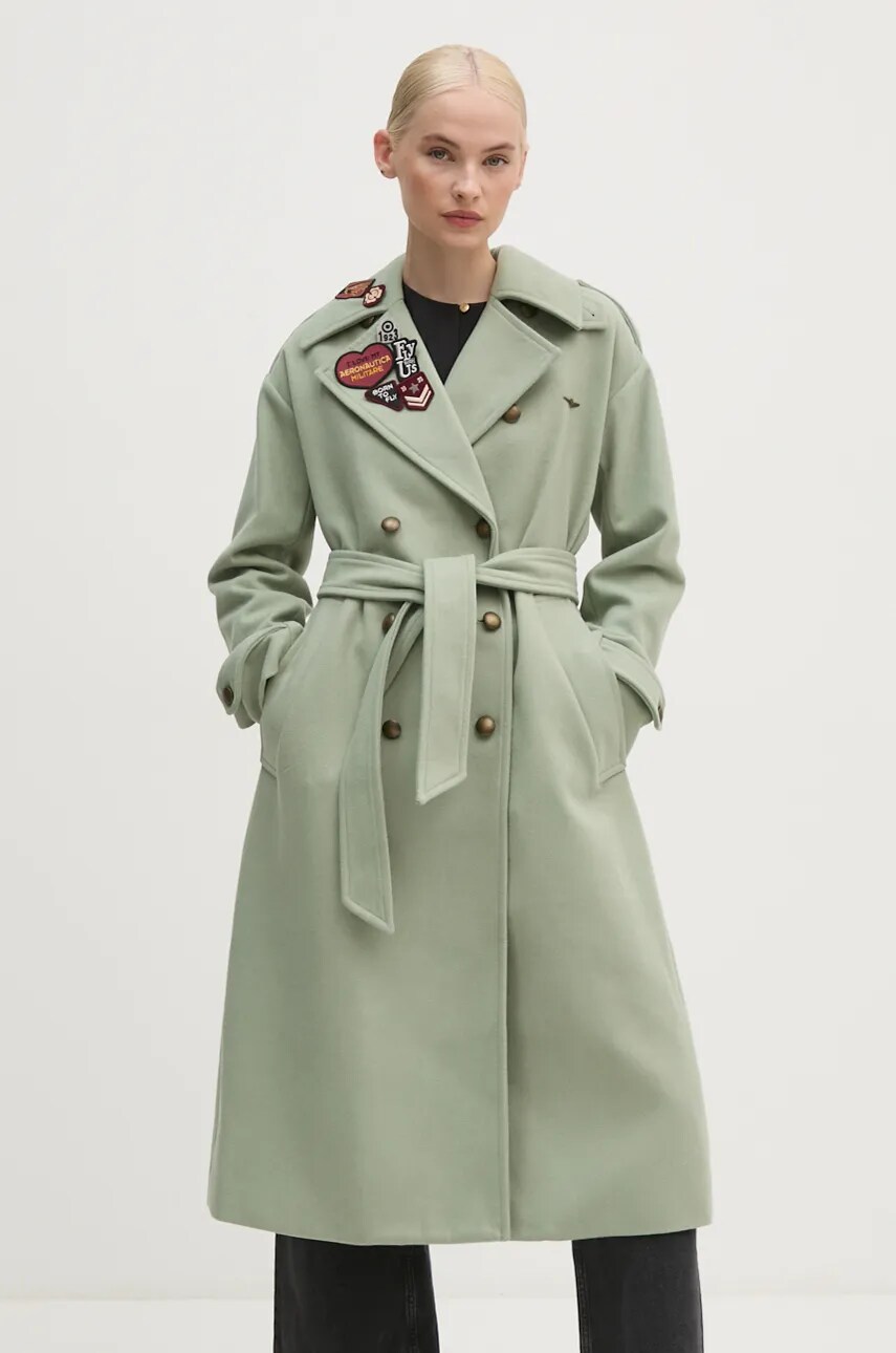 Aeronautica Militare palton din lana culoarea verde, de tranzitie, oversize, AB2971DCT3403