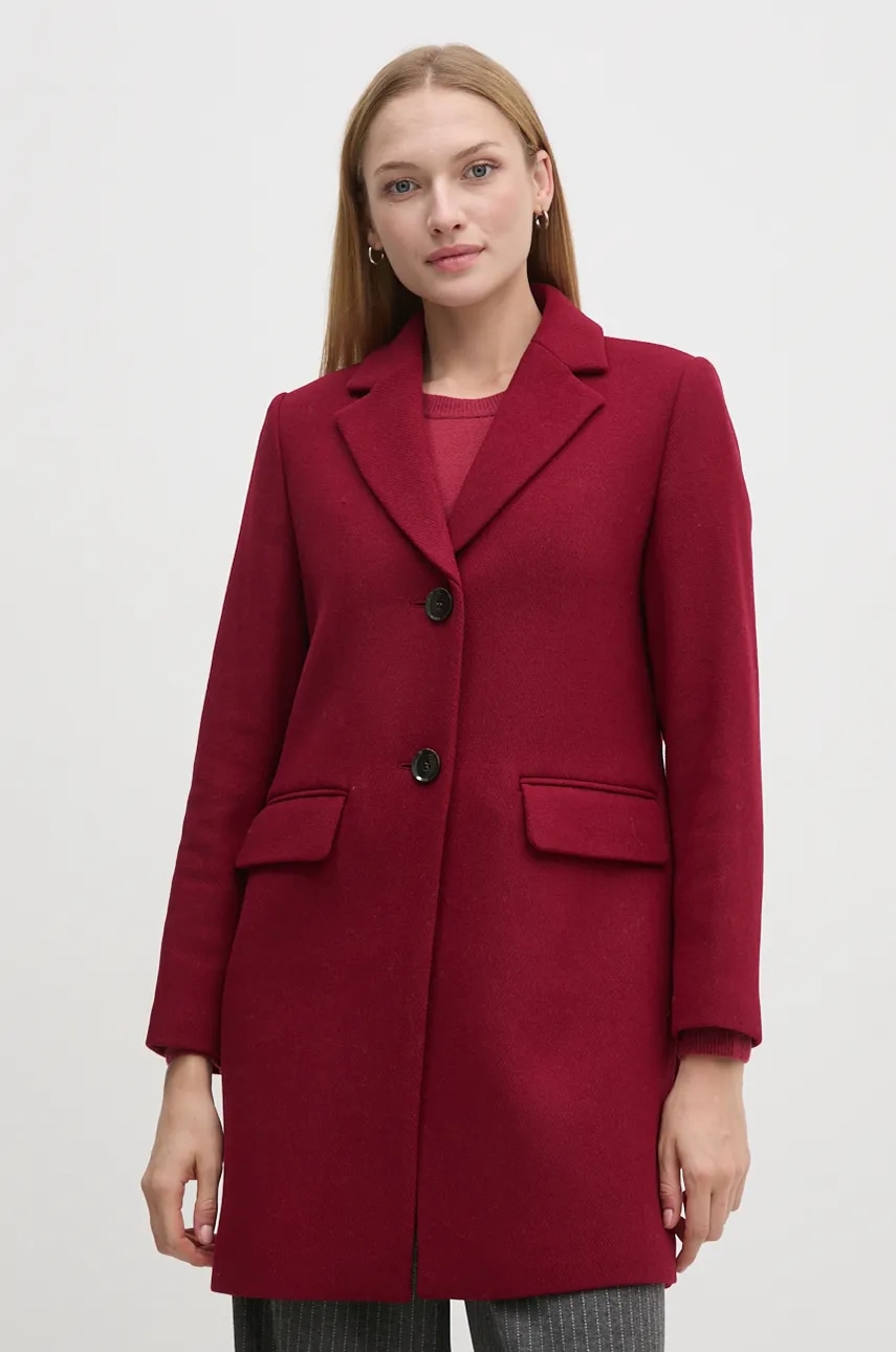 Sisley palton de lana culoarea bordo, de tranzitie, 2JJYLN04N