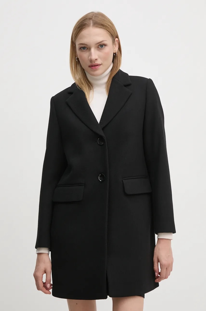 Sisley palton de lana culoarea negru, de tranzitie, 2JJYLN04N