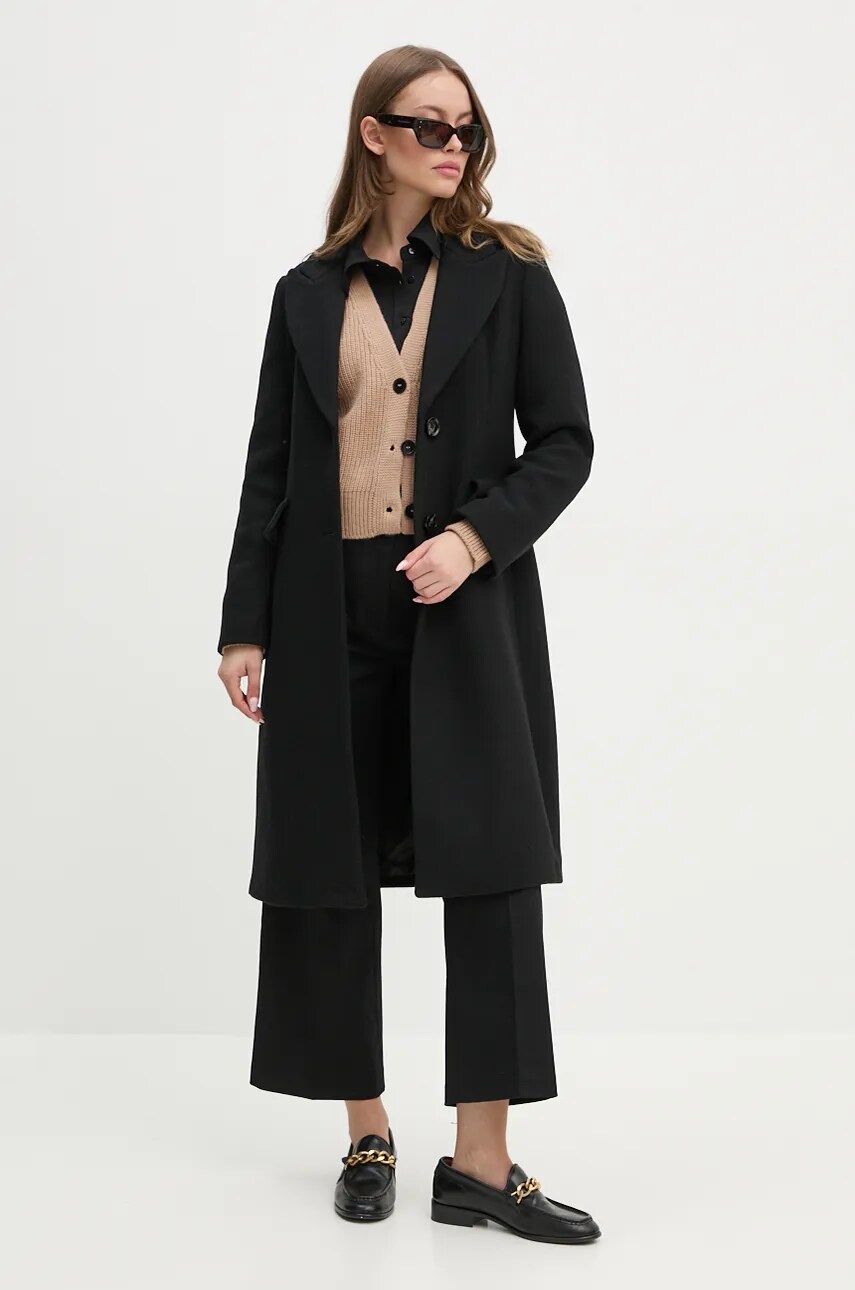 Sisley palton de lana culoarea negru, de tranzitie, 2JJYLN04Z