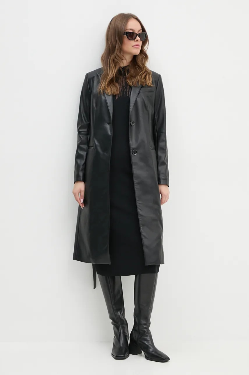 Sisley palton femei, culoarea negru, de tranzitie, 2SPALN051