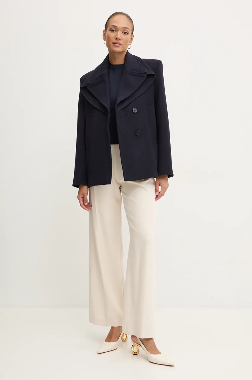 Шерстяное пальто Victoria Beckham цвет синий переходной двубортный 1424WCT005790A Шерстяное пальто Victoria Beckham цвет синий переходной двубортный 1424WCT005790A