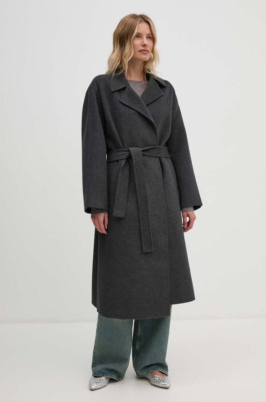 Пальто Calvin Klein жіноче колір сірий зимове oversize 00040WL571 