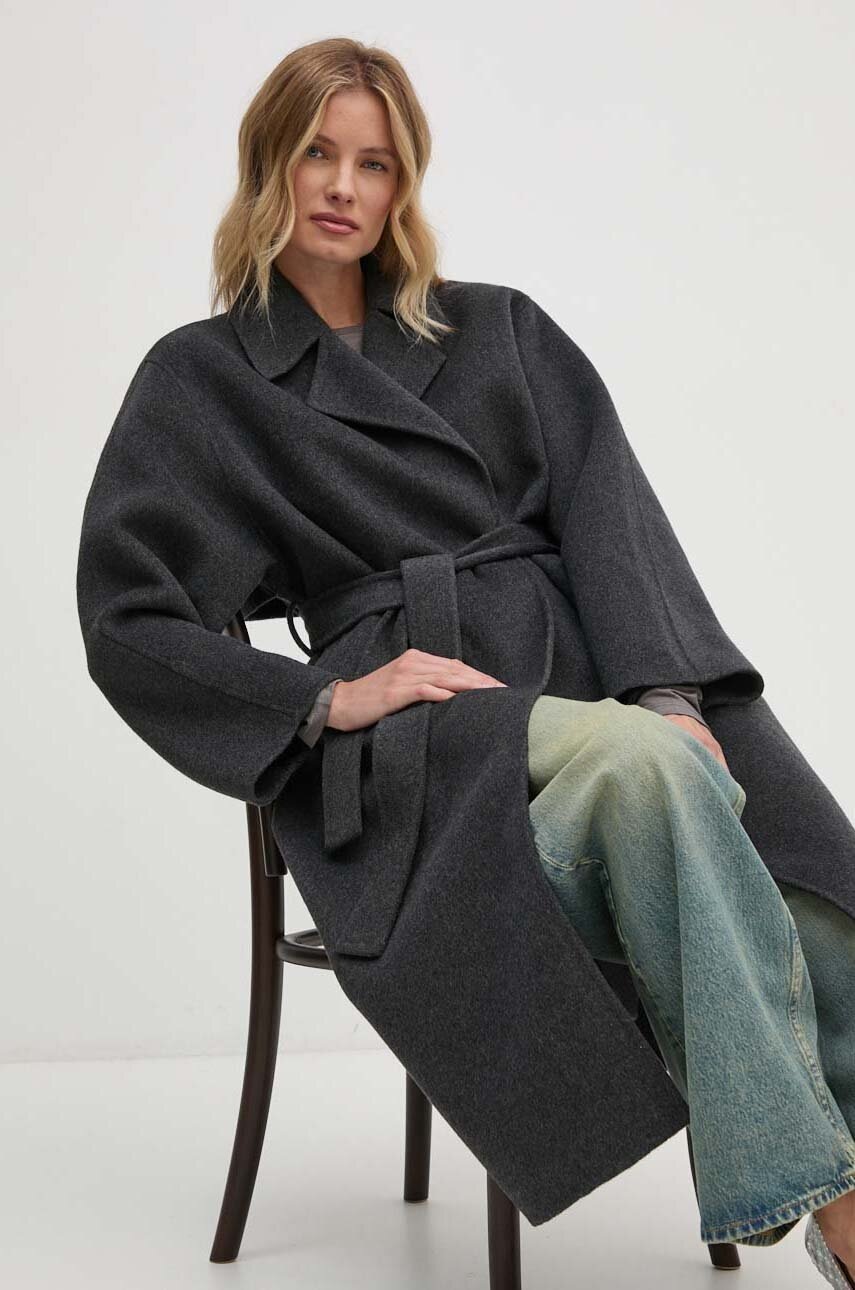 Пальто Calvin Klein жіноче колір сірий зимове oversize 00040WL571 
