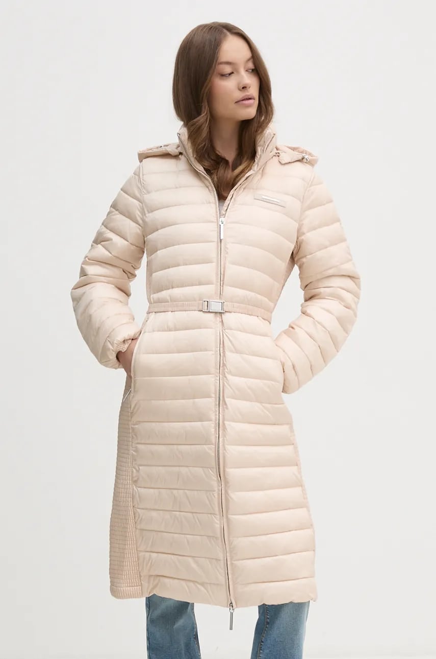 Levně Bunda Calvin Klein dámská, béžová barva, zimní, K20K207732