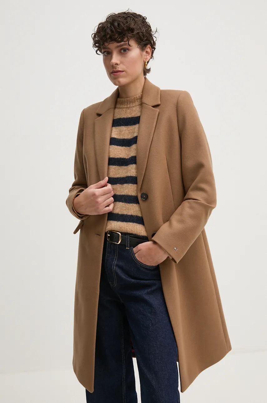

Вълнено палто Tommy Hilfiger в бежово преходен модел WW0WW42738, Бежов