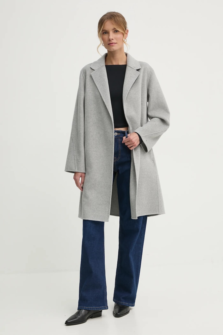 Шерстяное пальто Tommy Hilfiger цвет серый переходное oversize WW0WW43603 Шерстяное пальто Tommy Hilfiger цвет серый переходное oversize WW0WW43603