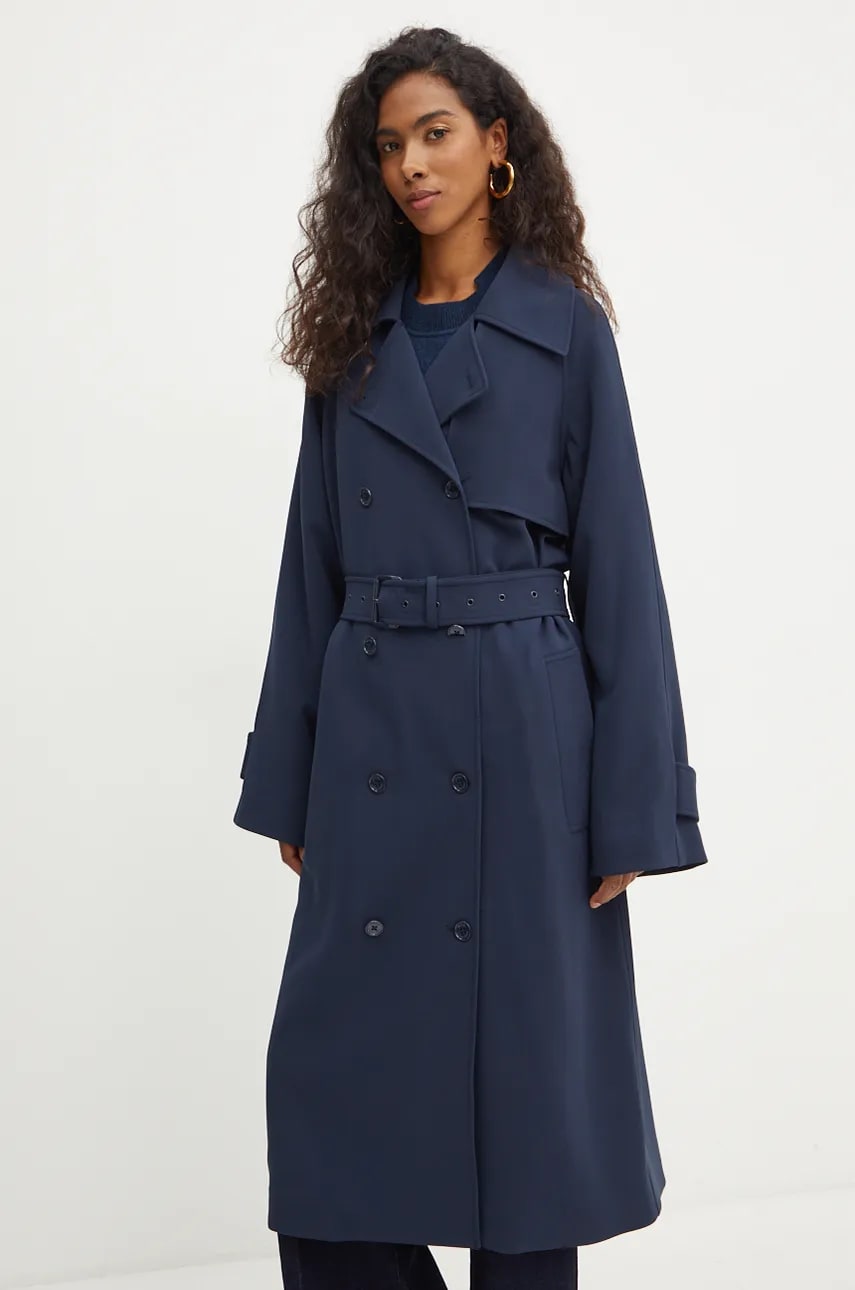 MICHAEL Michael Kors trenci femei, culoarea albastru marin, de tranzitie, oversize, MF420EXENX MICHAEL Michael Kors trenci femei, culoarea albastru marin, de tranzitie, oversize, MF420EXENX