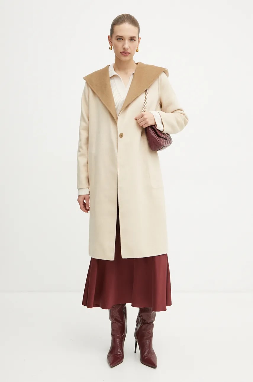 MICHAEL Michael Kors palton din lână pe două fețe culoarea maro, de tranzitie, 77B6510M22 MICHAEL Michael Kors palton din lână pe două fețe culoarea maro, de tranzitie, 77B6510M22