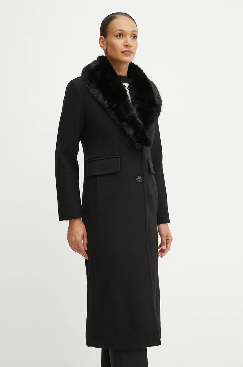 MICHAEL Michael Kors palton de lână culoarea negru, de tranziție, 77B6781M12 MICHAEL Michael Kors palton de lână culoarea negru, de tranziție, 77B6781M12